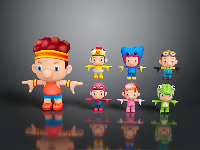 Cartoon Characters And Colorful Creatures Toy Figurines Standing In Row With Various Designs 3d model