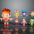 Cartoon Characters And Colorful Creatures Toy Figurines Standing In Row With Various Designs