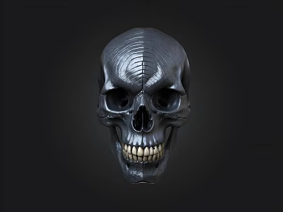 Detailed Black Textured 3D Skull With White Teeth On Dark Background 3d model