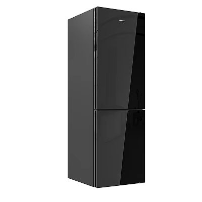 Modern Black Refrigerator Freezer With Sleek Double Glass Door Design For Home Kitchen 3d model