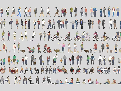 Diverse Group of People in Various Poses and Activities Silhouette Illustrations 3d model