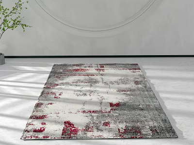 Modern Square Rug with Gray White and Red Abstract Pattern for Living Room 3d model