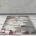 Modern Square Rug with Gray White and Red Abstract Pattern for Living Room