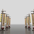 Ancient Town Entrance With Wooden Archways Chinese Lanterns Red Vases And Plaques