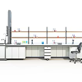 Modern Laboratory Interior With Lab Bench Shelves Cabinets And Scientific Equipment