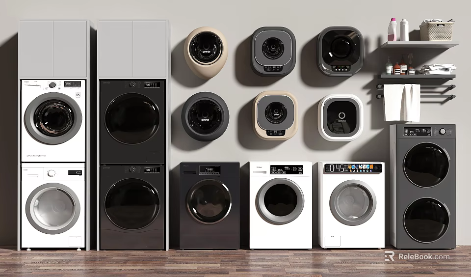 Various Modern Washing Machines With Wall Mounted Freestanding Styles And Colors 3d model 