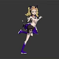 Anime Style Blonde Twin Tail Character With Cat Ears In White Purple Dress Running Pose