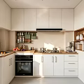 Modern Kitchen Interior With White Cabinets Wooden Countertops Oven Stove And Utensils