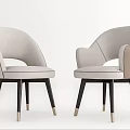 Modern Light Gray Dining Chairs With Curved Backrest Dark Legs And Gold Feet 3d model