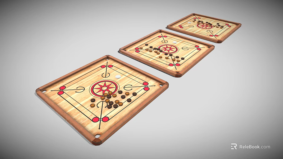 Set of Three Wooden Board Games with Colorful Markers and Pieces for Household Leisure 3d model 