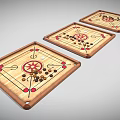 Set of Three Wooden Board Games with Colorful Markers and Pieces for Household Leisure