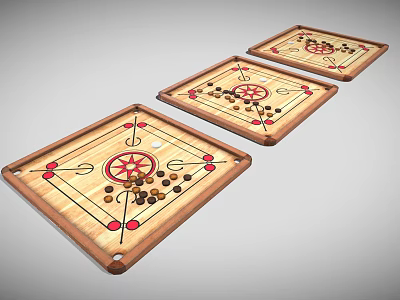 Set of Three Wooden Board Games with Colorful Markers and Pieces for Household Leisure 3d model