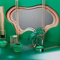 Modern Green Interior Decor With Geometric Shapes Mirror Tropical Plants And Accents