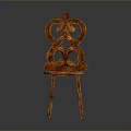 Decorative Wooden Chair With Carved Curved Backrest And Orange Red Finish