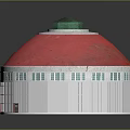 Scenic View Of Dome Building With Red Roof Green Top White Walls And Arched Windows