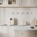 Modern White Kitchen Cabinets With Marble Countertop Appliances Wall Rail And Chopping Boards