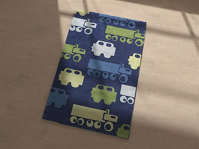 Square Area Rug With Colorful Truck Patterns For Kids Room Floor Decor 3d model