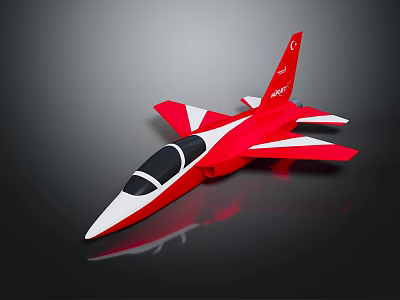 Red And White Jet Model With Black Cockpit On Dark Background With Reflection 3d model