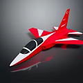 Red And White Jet Model With Black Cockpit On Dark Background With Reflection
