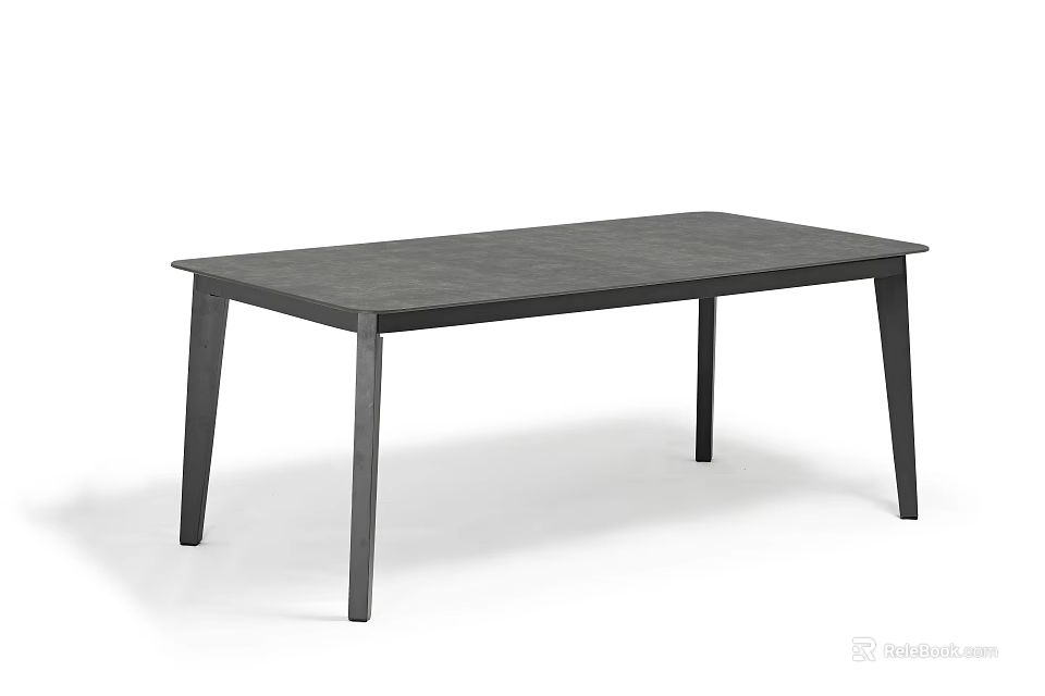 Modern Dark Dining Table With Rectangular Wooden Top And Slim Legs Design 3d model