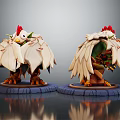 Fantasy Character Creatures With Red Crests White Feathers Green Bodies And Blue Bases