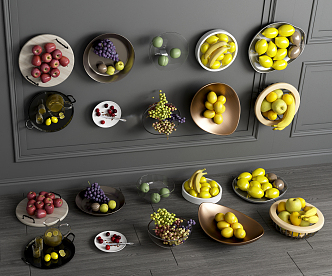 Modern Fruit Plate Wooden Fruit Plate Stainless Steel Fruit Basket 3d model