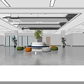 Modern Open Lobby Front Desk Reception Interior With Green Plants Large Windows And Comfortable Sofas