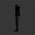 Formal Attire Mannequin With Arms Outstretched Wearing Black Suit And Tie Against Gray Background