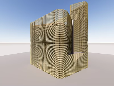 Modern Architectural Structure With Wavy Textured Golden Brown Exterior And Clear Sky Light Ground 3d model