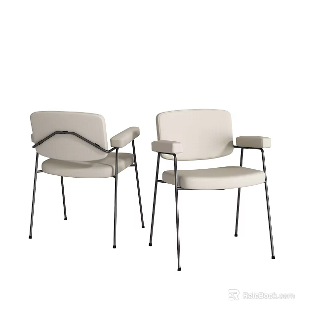 Modern Beige Dining Chairs With Upholstered Seats And Black Metal Frame 3d model 