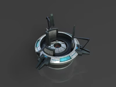 Mechanical Annular Device With Metal Frame Support Arms And Blue Accent Panels 3d model