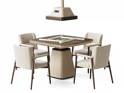 Elegant Light Luxury Mahjong Table And Four Upholstered Fabric Chairs Set For Leisure Game Room 3d model