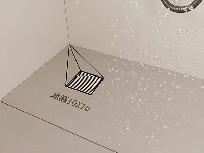 Shower Floor Drain 10x10 Size In Bathroom With Water Droplets 3d model