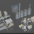 Industrial Equipment with Towers Tanks Piping Systems and Platforms in Industrial Facility Layout