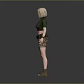 Blonde Female 3D Character Wearing Green Crop Top Camouflage Shorts Brown Sandals And Necklace