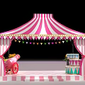 Photo Spot With Pink White Striped Tent Colorful Flags Yellow Flowers Red Cannon Checkerboard Floor