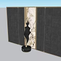 Modern Feature Wall With Black Panels Central Marble Section And Front Sculpture 3d model