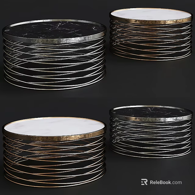 Elegant Modern Round Coffee Tables With Twisted Metal Frame And Marble Tabletop Design 3d model 