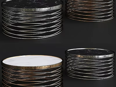 Elegant Modern Round Coffee Tables With Twisted Metal Frame And Marble Tabletop Design 3d model