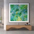 Vibrant Abstract Painting With Green Blue Yellow Fluid Brushstrokes For Living Room Wall Decor