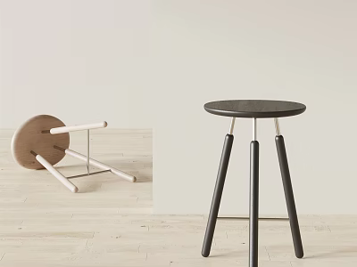Modern Minimalist Stools Light And Dark Colored With Wooden And Black Legs Indoor Design 3d model
