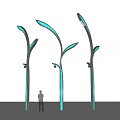 Curved Design Outdoor Lights With Blue Accent And Human Figure For Scale