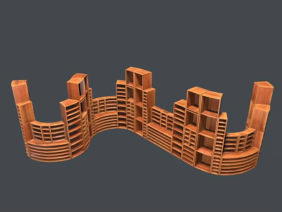 Modern Wooden Bookcase With Unique Curved Design And Multiple Tiered Shelves 3d model