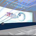 Contemporary Exhibition Hall With People Moving Around Decorative Flower Booths And Display Panels
