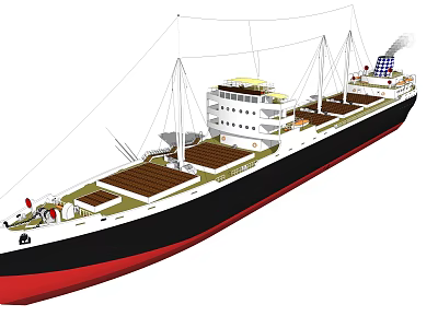 Large Cargo Ship With Multiple Decks And Masts 3d model