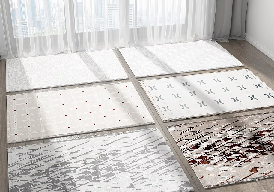 Square Rugs With Various Patterns In Neutral Tones For Bright Room 3d model