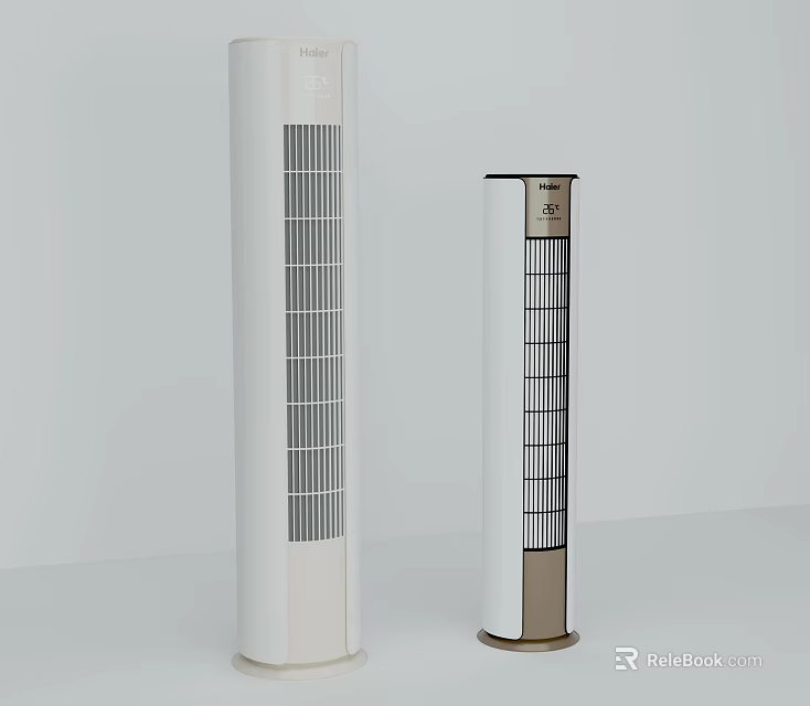 Two Modern White Tower Air Conditioner Fans With Sleek Grille And Vertical Design 3d model 