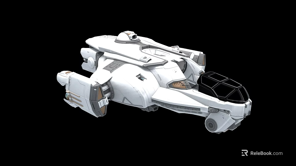 White Futuristic Combat Space Weapon With Armored Hull And Black Glass Canopy 3d model 