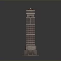Tall Tower Building Model With Multi Story Brown White Exterior Red Base Decoration And Reflection
