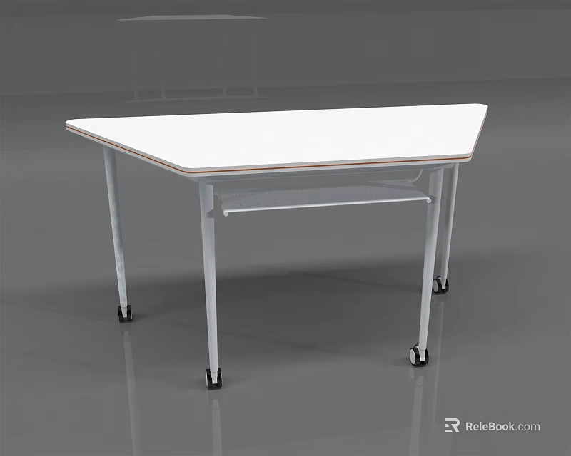 White Hexagonal Table With Silver Metal Legs And Rolling Wheels 3d model